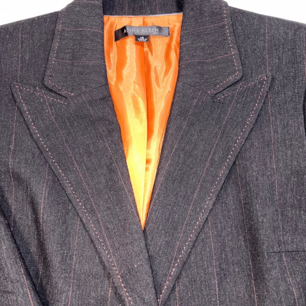 Anne Klein Blazer 14 Gray Pinstripe Single Button Contrast Stitch Notched Lapel - Picture 7 of 9